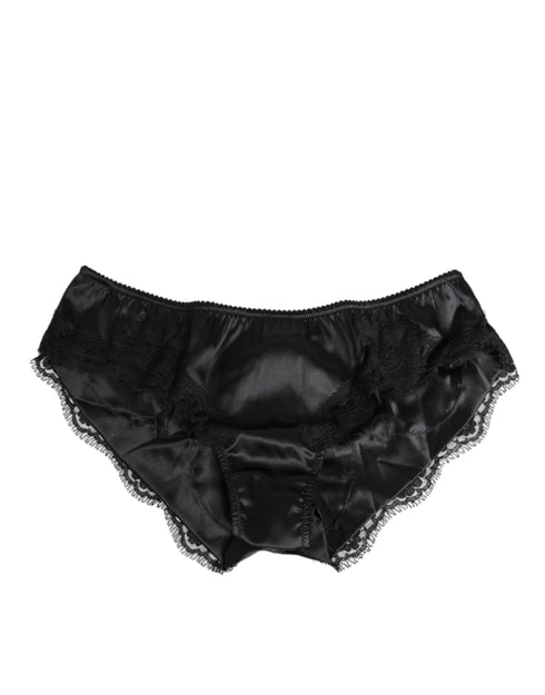 Dolce & Gabbana Black Silk Satin Lace Trim Panty Underwear